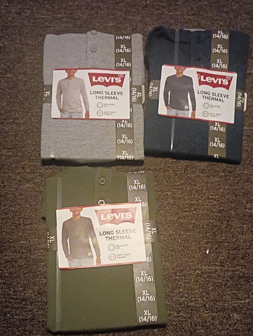 New: Levi's Boys 3 Long Sleeve Thermal  Relaxed Fit Shirts Size XL 14/16